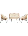 Manhattan Comfort Pine Modern 4pc Patio Conversation Set In Neutral