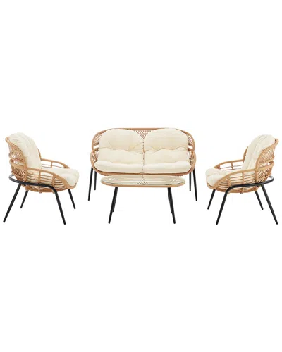 Manhattan Comfort Pine Modern 4pc Patio Conversation Set In Neutral