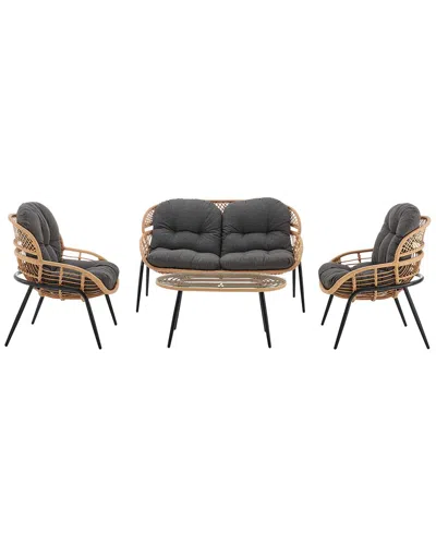 MANHATTAN COMFORT MANHATTAN COMFORT PINE MODERN 4PC PATIO CONVERSATION SET