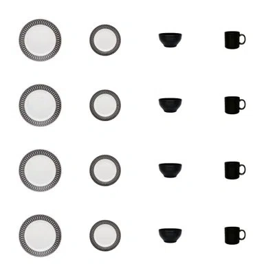 Manhattan Comfort Primavera 16 Piece Dinnerware Set, Service For 4 In Blue;white