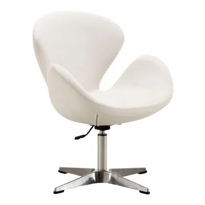 Manhattan Comfort Raspberry Faux Leather Adjustable Swivel Chair In White And Polished Chrome