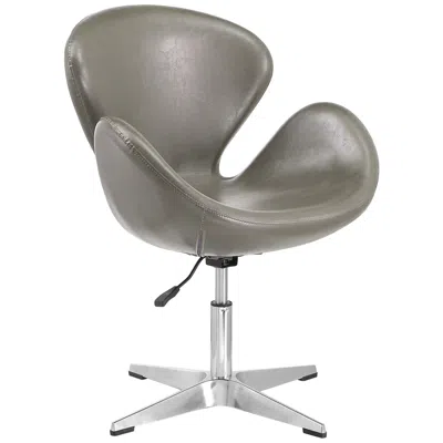 Manhattan Comfort Raspberry Pebble Faux Leather Adjustable Swivel Accent Chair In Gray