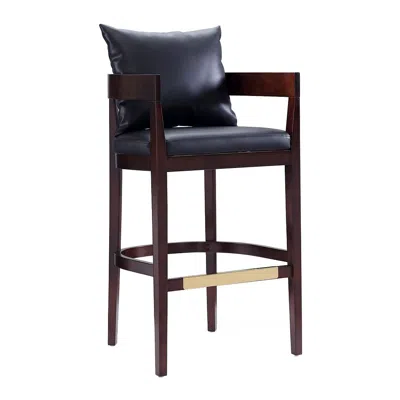 Manhattan Comfort Ritz Barstool In Black And Dark Walnut In Brown