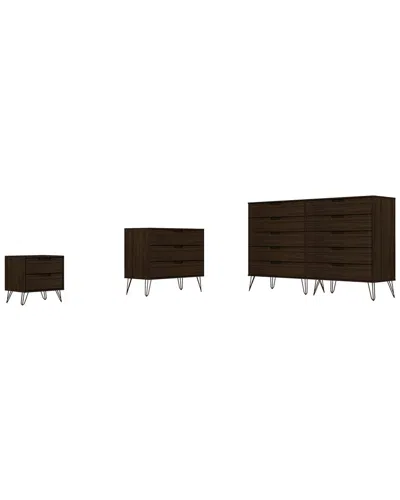 Manhattan Comfort Rockefeller 3pc Bedroom Set In Brown