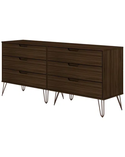 Manhattan Comfort Rockefeller 6-drawer Double Low Dresser In Brown