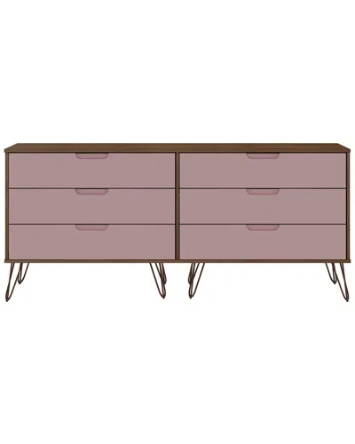 Manhattan Comfort Rockefeller 6-drawer Double Low Dresser In Brown
