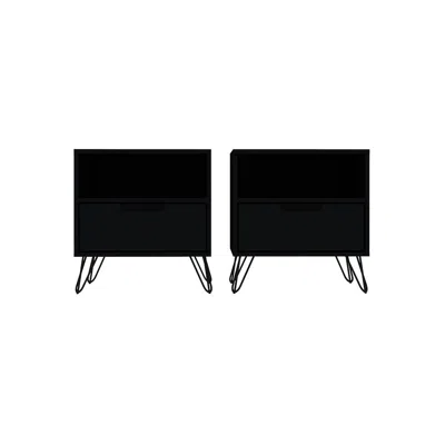 Manhattan Comfort Rockefeller Nightstand 2.0 Set Of 2 In Black
