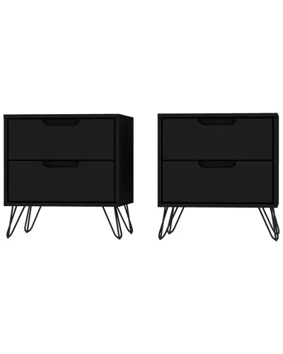 Manhattan Comfort Rockefeller Nightstand 2.0 - Set Of 2 In Black