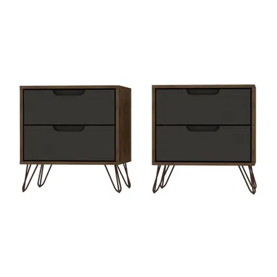 Manhattan Comfort Set Of 2 Rockefeller 2.0 Nightstands In Brown