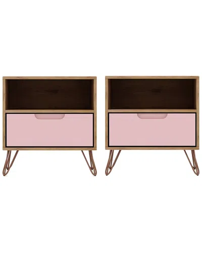 Manhattan Comfort Rockefeller Nightstand 2.0 Set Of 2 In Natural
