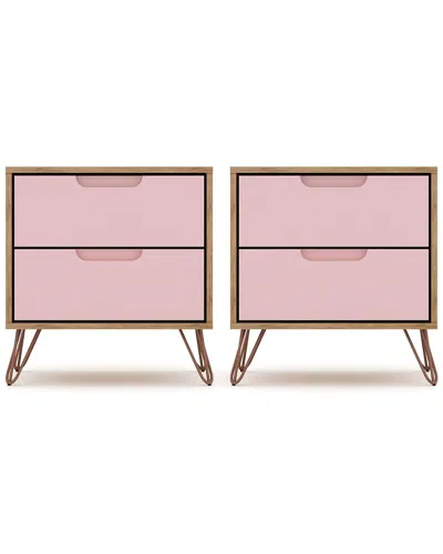 Manhattan Comfort Rockefeller Nightstand 2.0 Set Of 2 In Natural