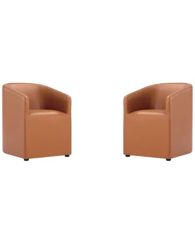 Manhattan Comfort Set Of 2 Anna Round Dining Armchairs In Brown