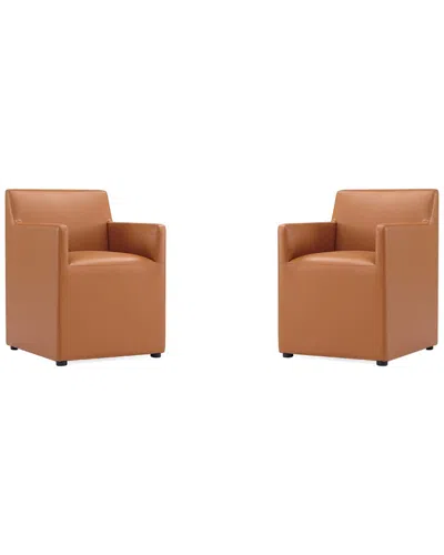Manhattan Comfort Set Of 2 Anna Square Dining Armchairs In Brown