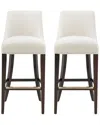 Manhattan Comfort Set Of 2 Beever Chenille Barstools With Rubberwood Legs In Neutral