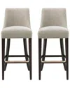 Manhattan Comfort Set Of 2 Beever Chenille Barstools With Rubberwood Legs In Neutral