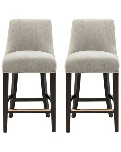 Manhattan Comfort Set Of 2 Beever Chenille Counter Stools With Rubberwood Legs In Neutral