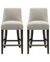 Manhattan Comfort Set Of 2 Beever Chenille Counter Stools With Rubberwood Legs In Neutral