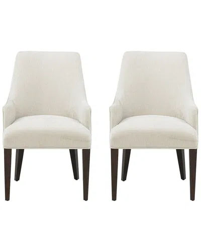 Manhattan Comfort Set Of 2 Beever Chenille Dining Armchairs With Rubberwood  Legs In Neutral