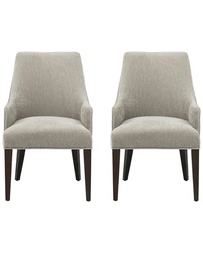 Manhattan Comfort Set Of 2 Beever Chenille Dining Armchairs With Rubberwood  Legs In Gray