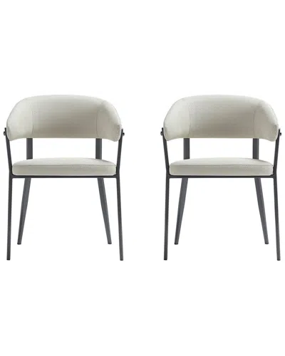 Manhattan Comfort Set Of 2 Belle Textured Leatherette Dining Chairs With Metal  Legs In Neutral