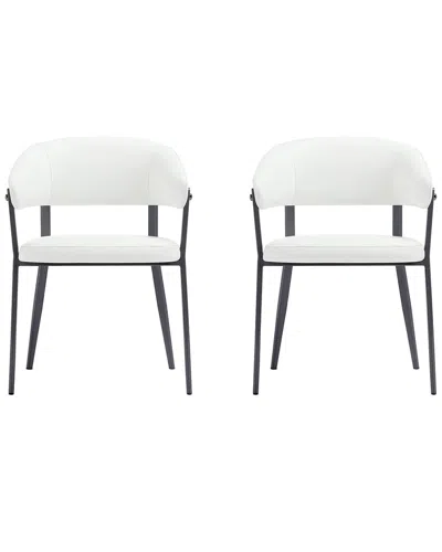 Manhattan Comfort Set Of 2 Belle Textured Leatherette Dining Chairs With Metal  Legs In White