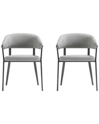 Manhattan Comfort Set Of 2 Belle Textured Leatherette Dining Chairs With Metal  Legs In Gray