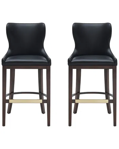 Manhattan Comfort Set Of 2 Blair Leatherette Barstools With Beech Wood Legs