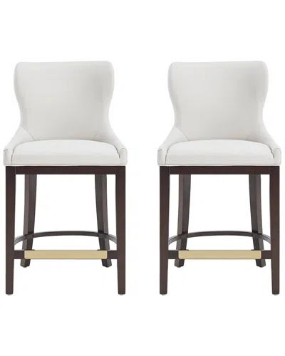 MANHATTAN COMFORT MANHATTAN COMFORT SET OF 2 BLAIR LEATHERETTE COUNTER STOOLS WITH BEECH WOOD  LEGS