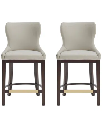 Manhattan Comfort Set Of 2 Blair Leatherette Counter Stools With Beech Wood  Legs In Neutral