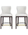 Manhattan Comfort Set Of 2 Blair Leatherette Barstools With Beech Wood Legs In White