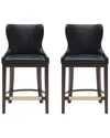 Manhattan Comfort Set Of 2 Blair Leatherette Barstools With Beech Wood Legs In Black