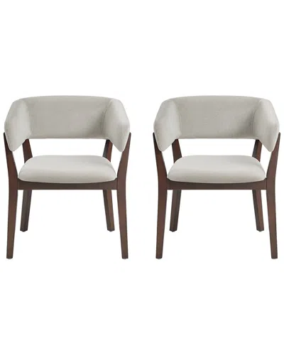 Manhattan Comfort Set Of 2 Blake Dining Armchairs With Beech Wood Legs In Brown
