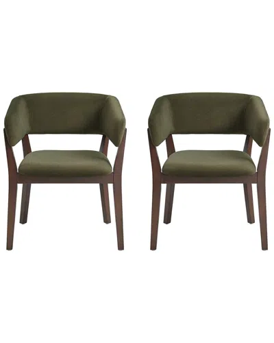 Manhattan Comfort Set Of 2 Blake Dining Armchairs With Beech Wood Legs In Green