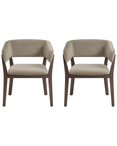 Manhattan Comfort Set Of 2 Blake Dining Armchairs With Beech Wood Legs In Brown