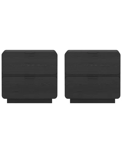 Manhattan Comfort Set Of 2 Chrystie Contemporary Modern Nightstands (2-drawer) In Black