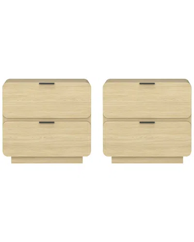 Manhattan Comfort Set Of 2 Chrystie Contemporary Modern Nightstands (2-drawer) In Brown