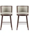 Manhattan Comfort Set Of 2 Evalyn Leatherette Barstools With Beech Wood Legs In Brown