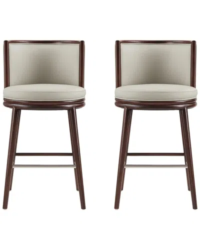 Manhattan Comfort Set Of 2 Evalyn Leatherette Barstools With Beech Wood Legs In Neutral