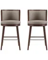 Manhattan Comfort Set Of 2 Evalyn Leatherette Barstools With Beech Wood Legs In Brown