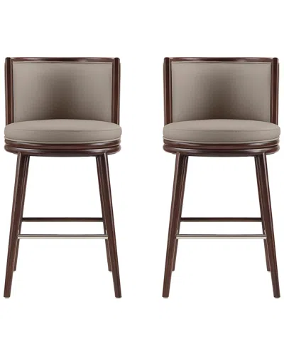 MANHATTAN COMFORT MANHATTAN COMFORT SET OF 2 EVALYN LEATHERETTE BARSTOOLS WITH BEECH WOOD LEGS