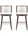 Manhattan Comfort Set Of 2 Evalyn Leatherette Barstools With Beech Wood Legs In White