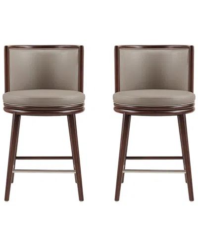 Manhattan Comfort Set Of 2 Evalyn Leatherette Counter Stools With Beech Wood  Legs In Neutral