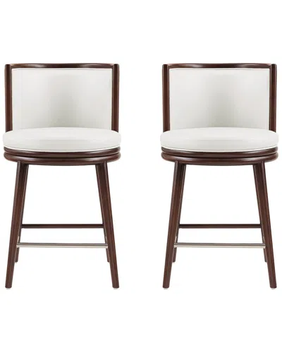 Manhattan Comfort Set Of 2 Evalyn Leatherette Counter Stools With Beech Wood  Legs In White