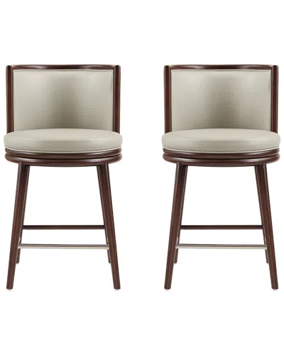 MANHATTAN COMFORT MANHATTAN COMFORT SET OF 2 EVALYN LEATHERETTE COUNTER STOOLS WITH BEECH WOOD  LEGS