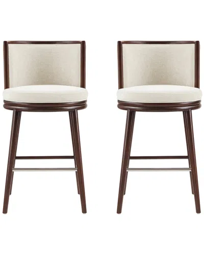 Manhattan Comfort Set Of 2 Evalyn Textured Chenille Barstools With Beech Wood  Legs In Neutral