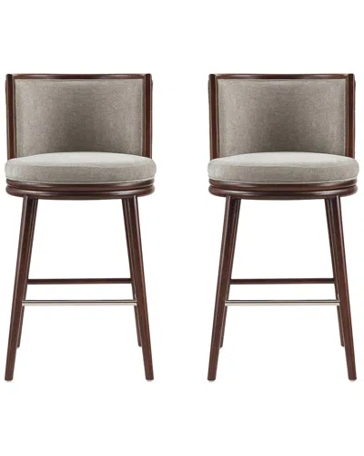 Manhattan Comfort Set Of 2 Evalyn Textured Chenille Barstools With Beech Wood  Legs In Brown