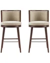 Manhattan Comfort Set Of 2 Evalyn Textured Chenille Barstools With Beech Wood  Legs In Neutral