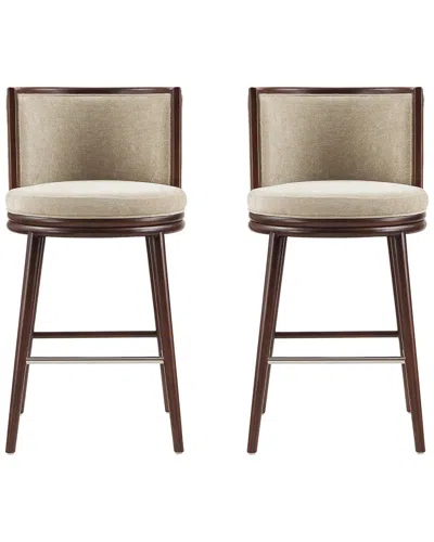 MANHATTAN COMFORT MANHATTAN COMFORT SET OF 2 EVALYN TEXTURED CHENILLE BARSTOOLS WITH BEECH WOOD  LEGS