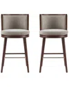 Manhattan Comfort Set Of 2 Evalyn Textured Chenille Barstools With Beech Wood  Legs In Brown