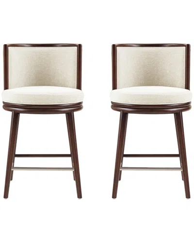 MANHATTAN COMFORT MANHATTAN COMFORT SET OF 2 EVALYN TEXTURED CHENILLE COUNTER STOOLS WITH BEECH  WOOD LEGS